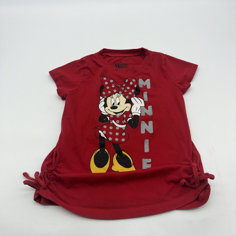Disney Minie Mouse T-shirt Girls Size 6X Red Graphic Print Logo Glitter.#45689