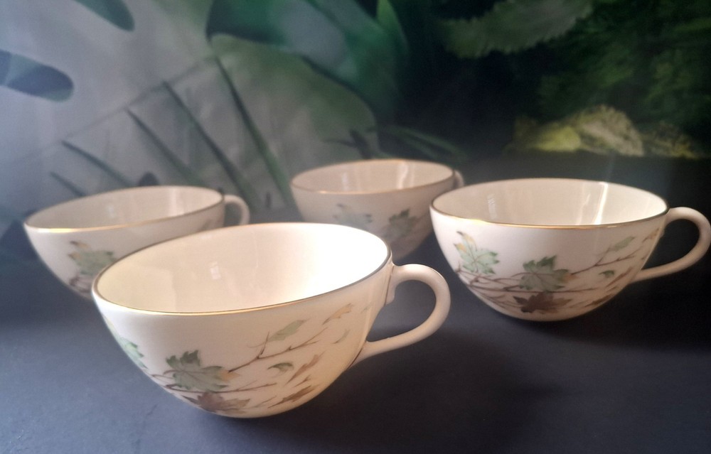 4 Pc Set Vtg USA Made Lenox Westwind Coffee Tea Cups Set Fall Leaves X407 Gold
