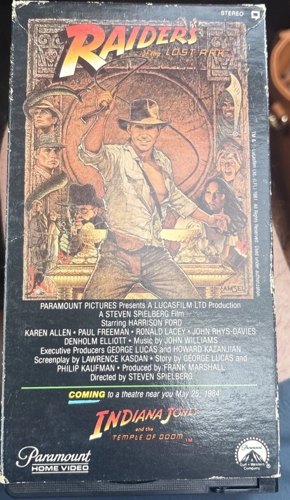 Paramount Indiana Jones and the Raiders of the Lost Ark VHS Tape