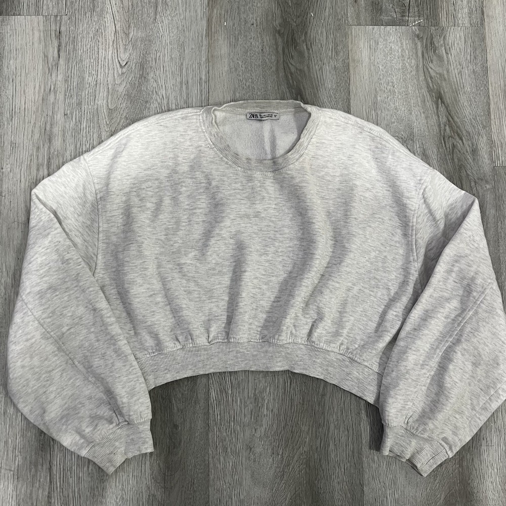 Grey Zara Cropped Sweatshirt Size L Women's Long Sleeve