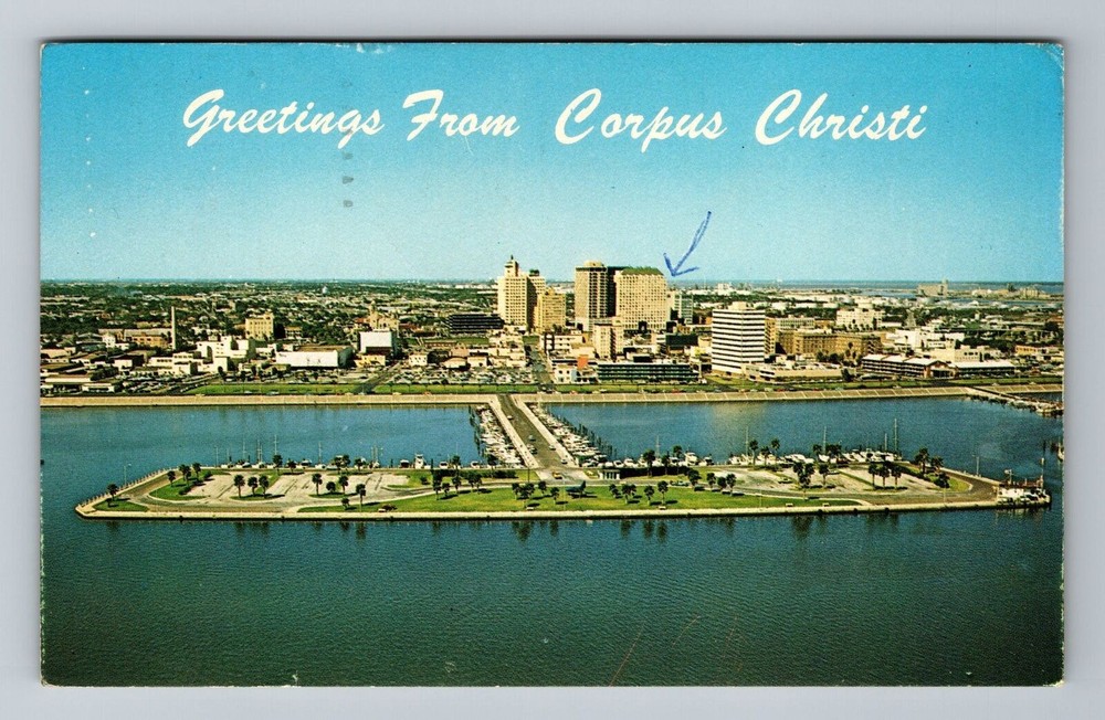 Corpus Christi TX-Texas, Aerial Greetings Of Town, Vintage c1967 Postcard