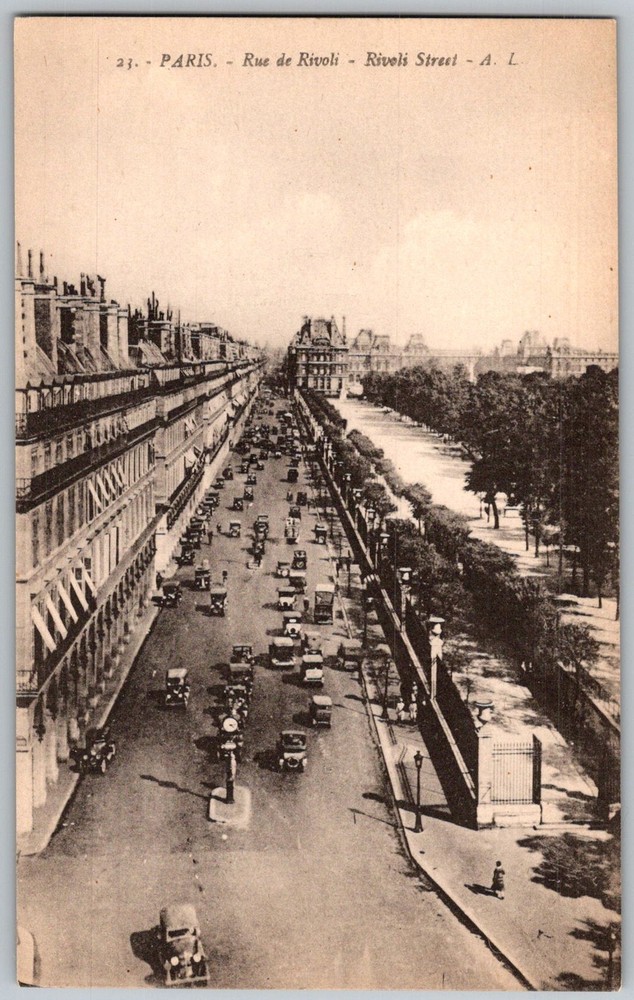 Antique Postcard Rue DE Rivoli Street Paris, Fr 1920s