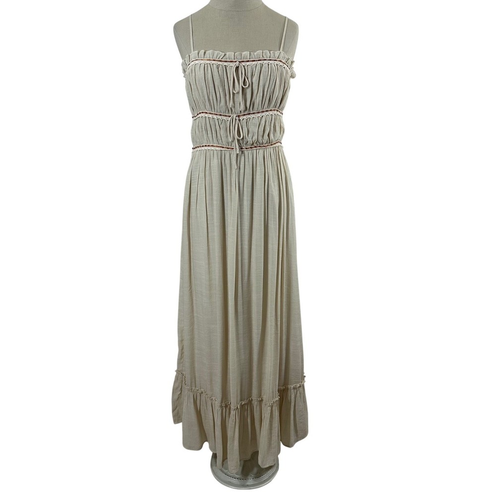 Thirty Thirty Women's Maxi Dress Ivory Tiered Milkmaid Lined Coquette Size M