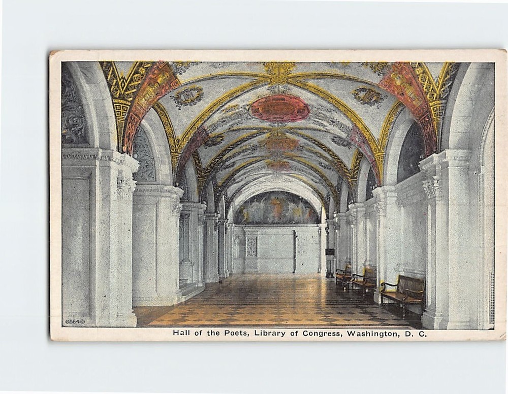 Postcard Hall of the Poets Library of Congress Washington DC