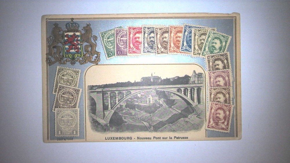 Stamps & Coat Of Arms On Postcard, Luxembourg Embossed