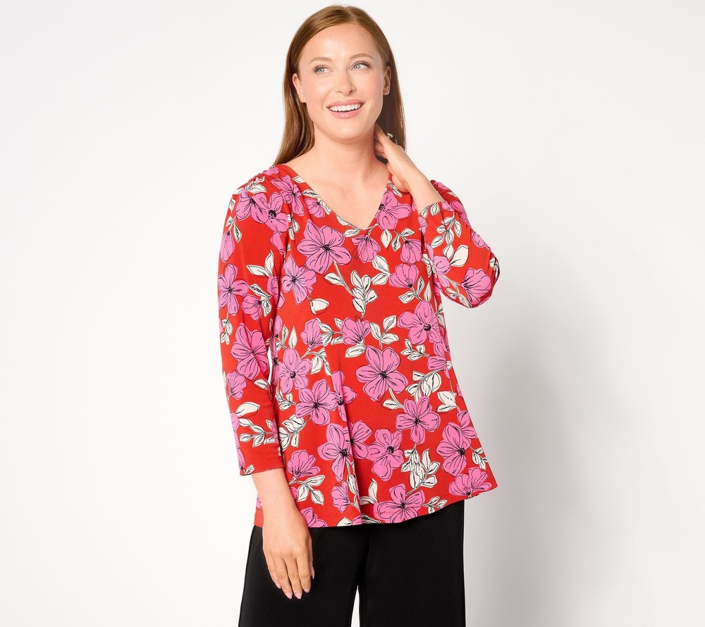 Susan Graver Women's Top Sz S Printed Textured Liquid Knit Multi-colored A654230