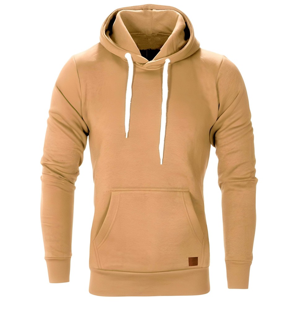 Men's Casual Long-Sleeve Hooded Sweater in Soft Polyester – Solid Colors & Comfy Fit  