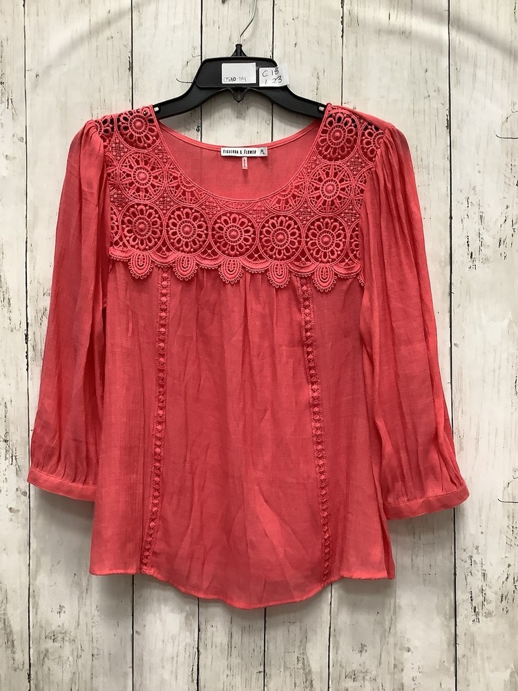 Figueroa & Flower Petite Large Coral Lace Crochet Boho Gauze Peasant Blouse Top