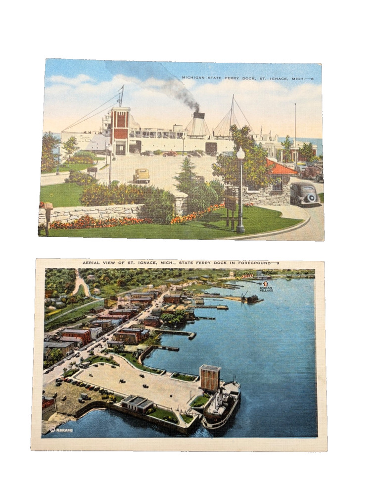 Vintage St. Ignace Michigan State Ferry Dock Postcards -Lot of 2 UNPOSTED