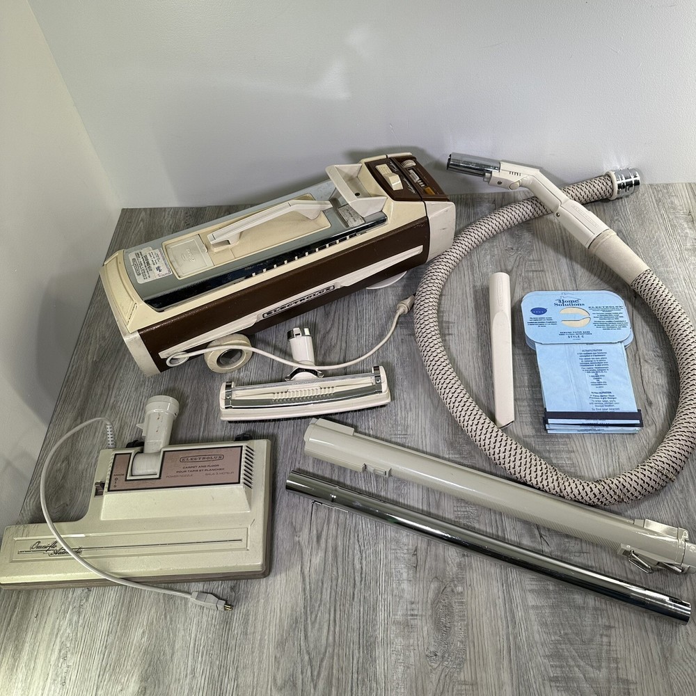 Vintage Electrolux 1401-B Canister Vacuum Cleaner Attachments Power Head Tested