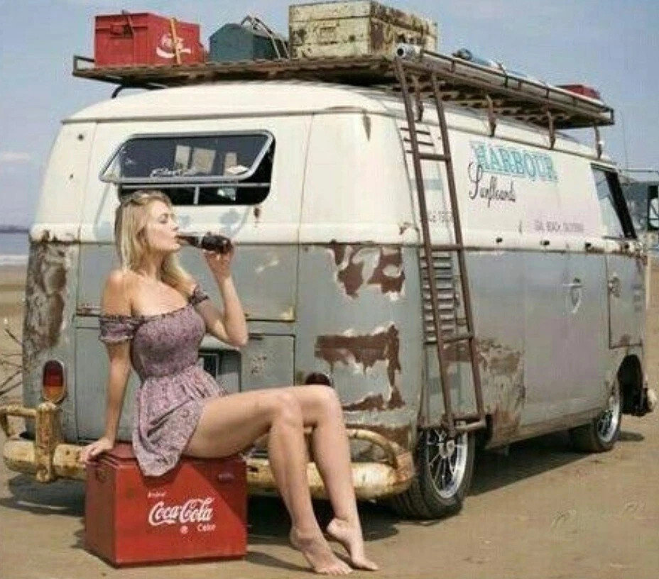 Sexy Girl Old Volkswagen Van POSTER 24 X 24