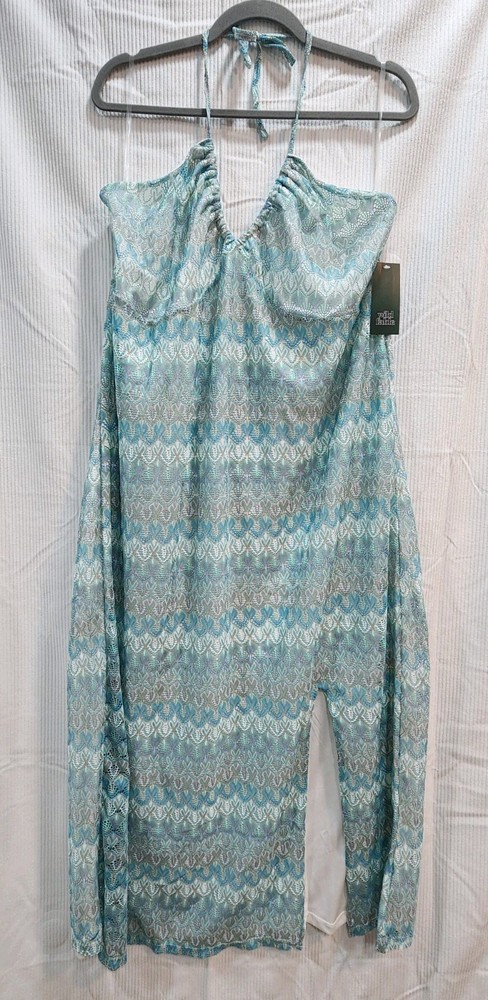 Wild Fable NWT Crochet Halter Tie Neck Lace Up Midi Slip Dress Aqua Blue Size 3X