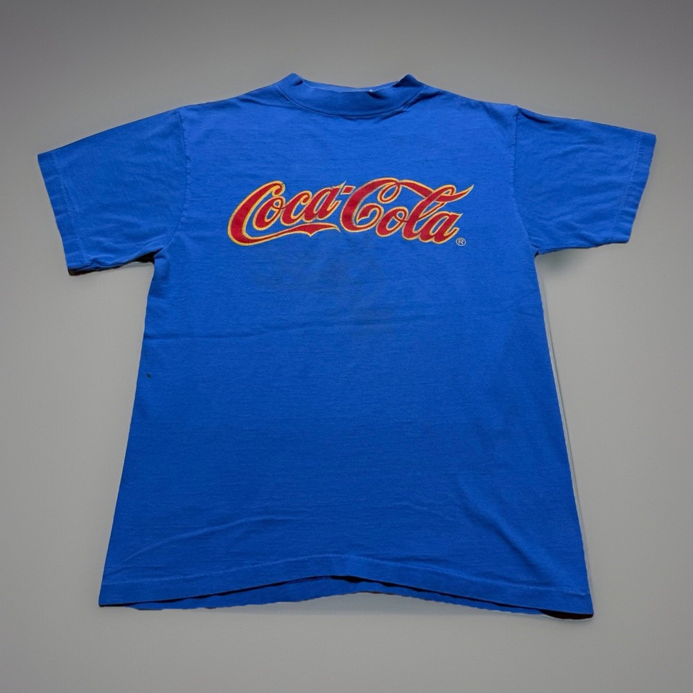 Vintage 80s Coca Cola Coke Soft Drink Faded Advertising Logo Shirt Size Medium
