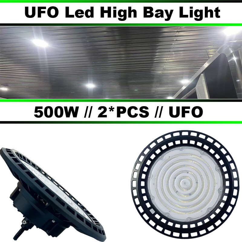 500W UFO LED High Bay Light 2-Pack for Factory Warehouse Commercial Use  