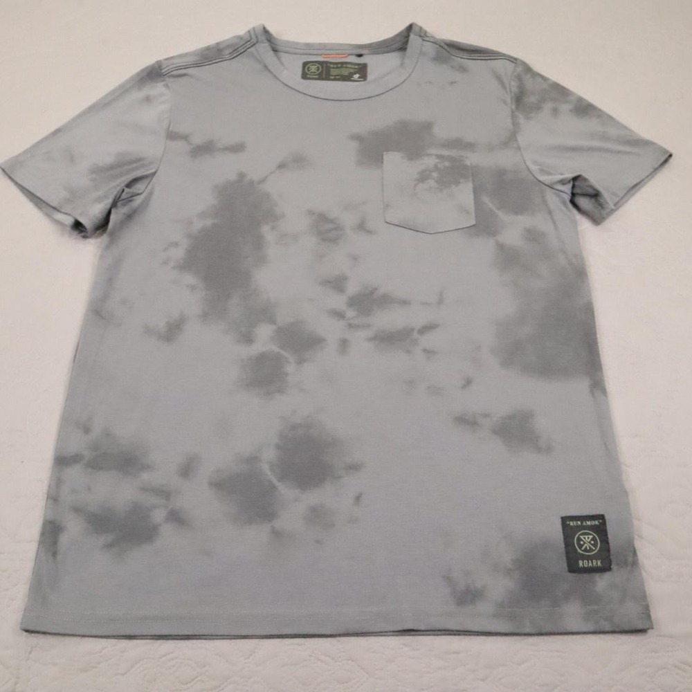 Roark Run Amok Shirt Mens Medium Gray Spotted Short Sleeve Running Performance