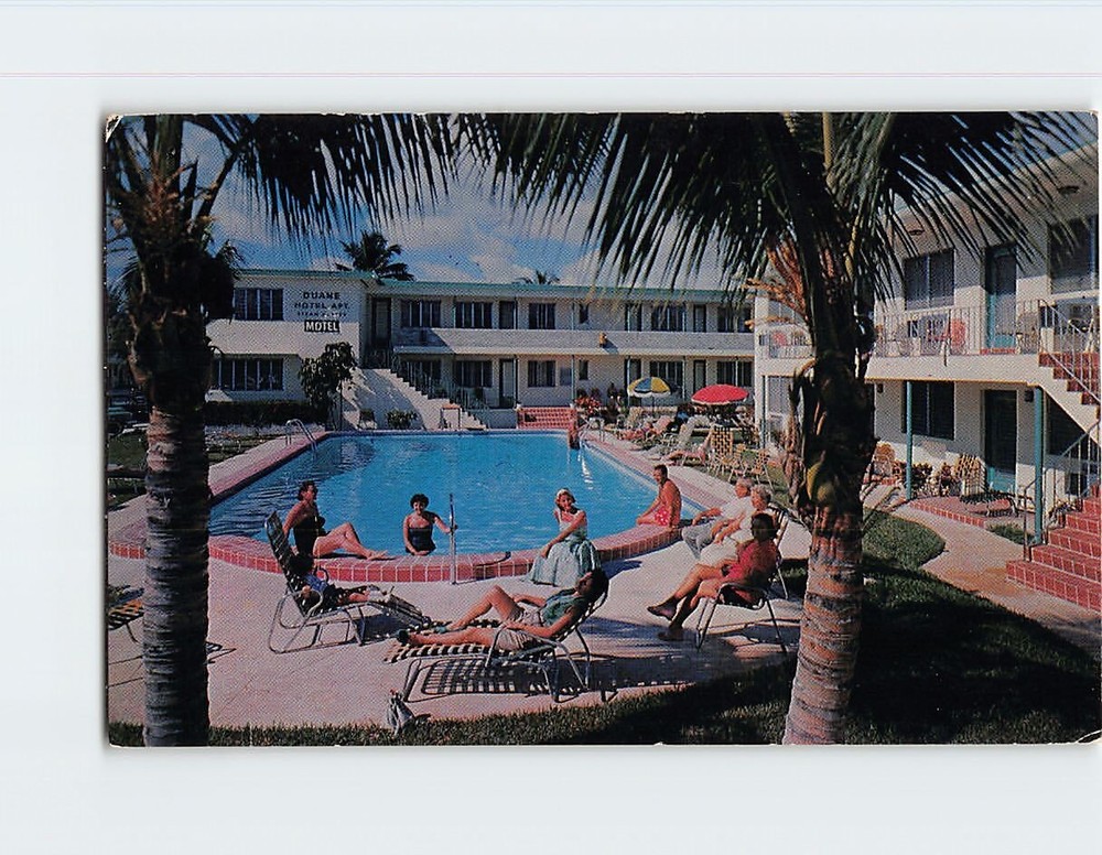 Postcard Pool Scene Duane Apartments Miami Beach Florida USA