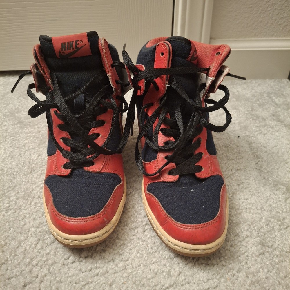 Size 7.5 Womens - Nike Dunk Sky High Red and Black - Fairly Used