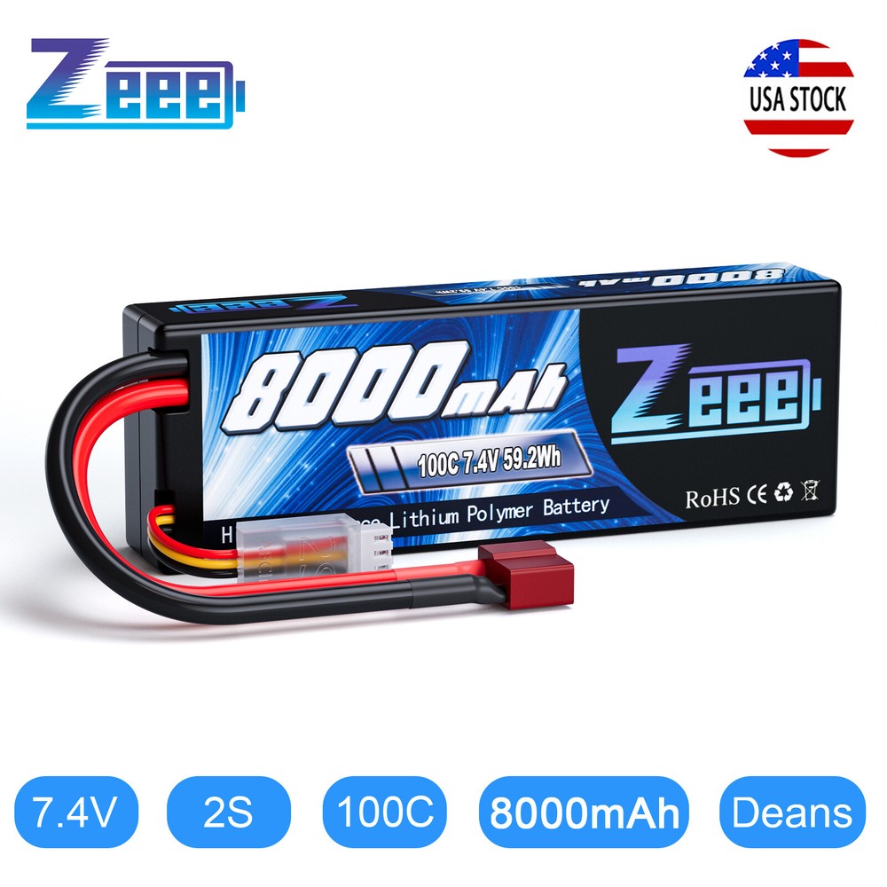 Zeee 2S LiPo Battery 8000mAh 7.4V 100C Deans T Hardcase for RC Car Truck Truggy