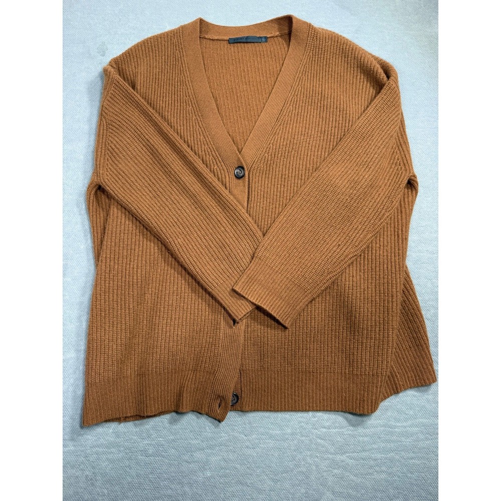 Jenni Kayne Everyday Cardigan Cinnamon Brown 100% Cashmere Ribbed Knit Large