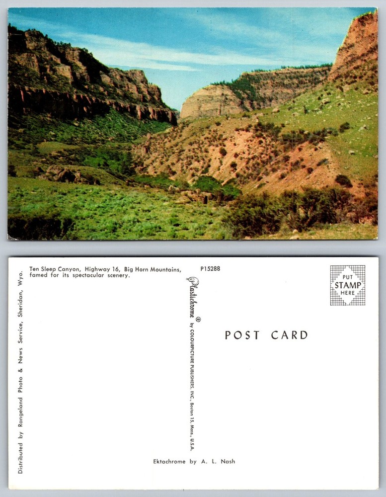 Ten Sleep Canyon, Big Horn Mountains, Wyoming Plastichrome Postcard