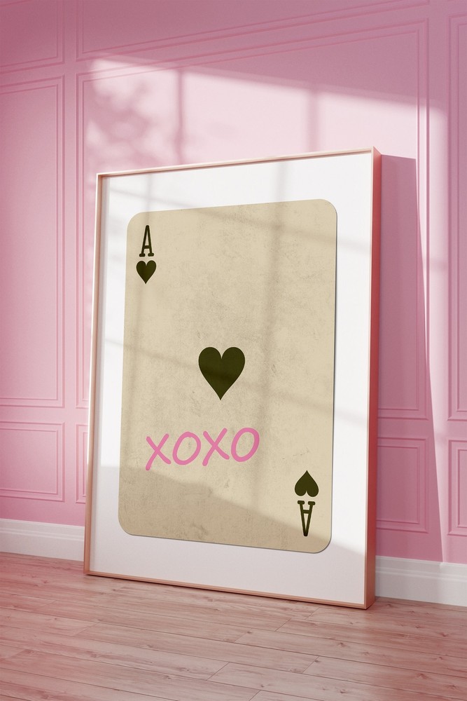 Trendy XOXO Ace of Hearts Print Valentine's Day Decor Preppy Playing Card Wall Art