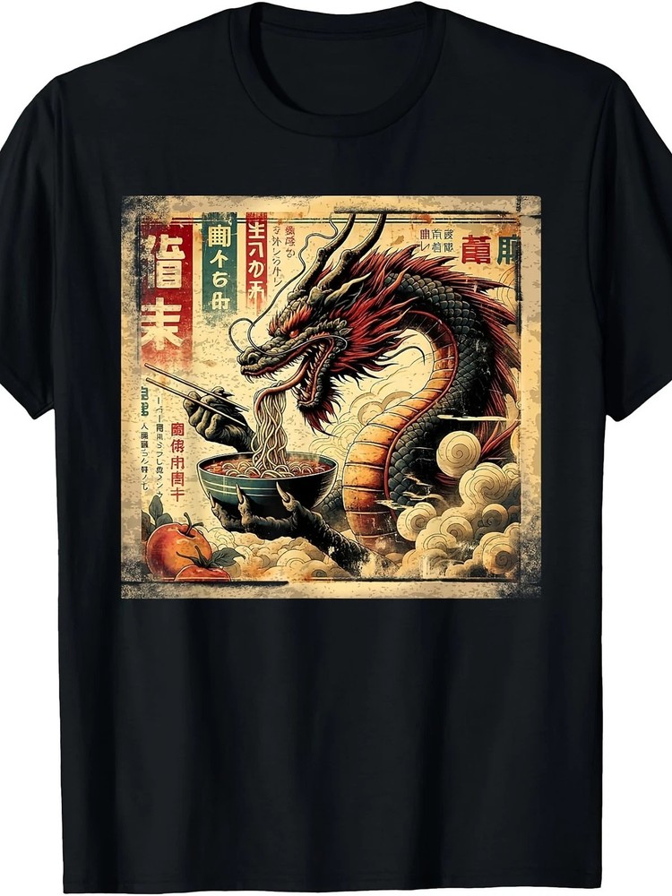 Japanese Dragon Ramen Food Graphic Streetwear T Shirt