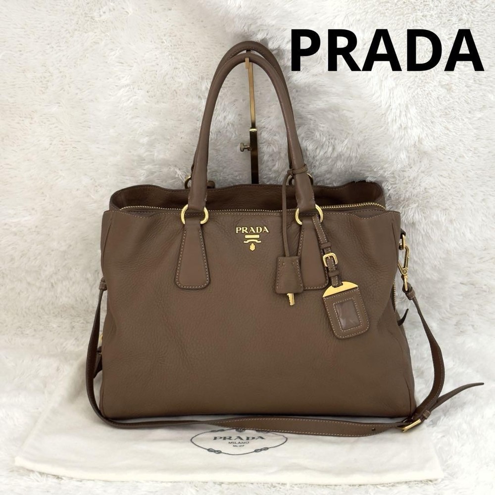 Prada Leather Shoulder Bag 2-Way Brown Handbag