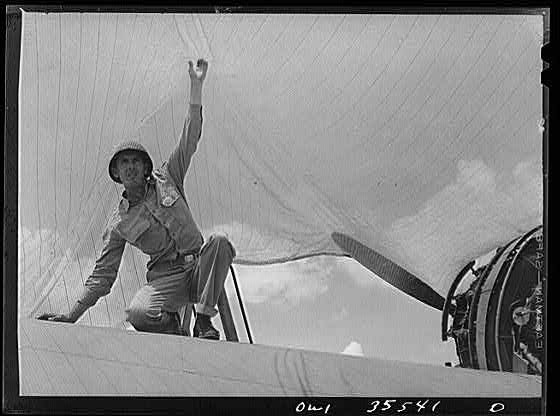 Greenville South Carolina 1940s Air Service Command Soldier on Aircraft