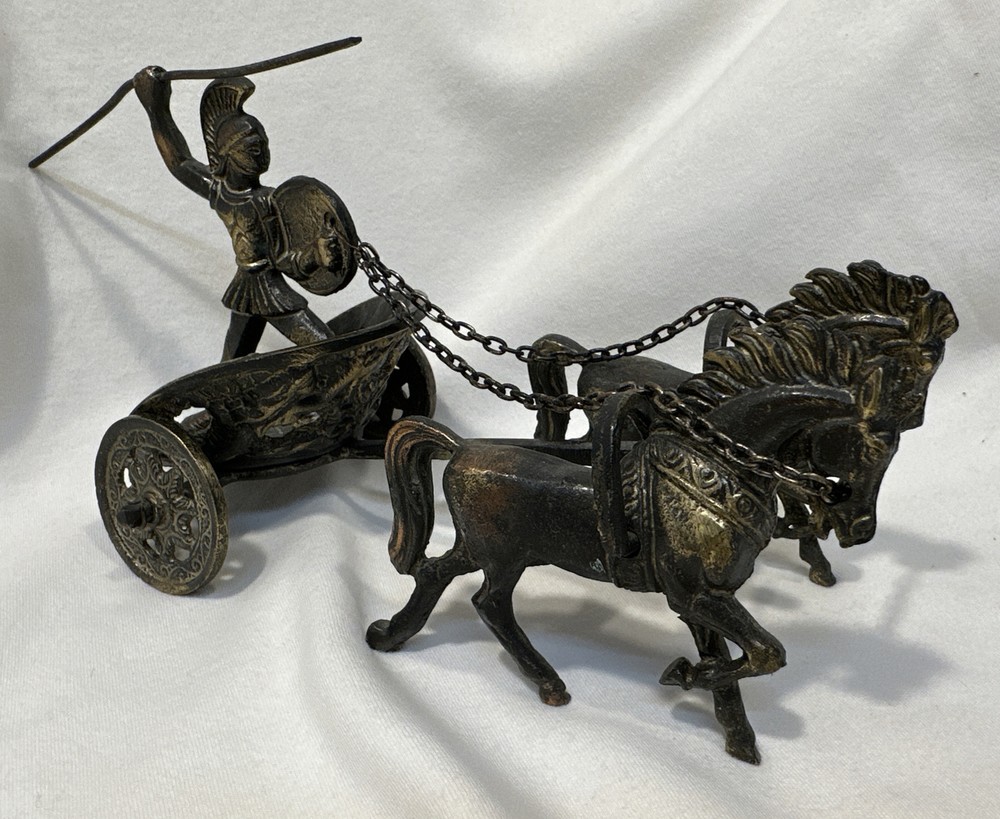 Vintage Bronze Achilles Chariot With War Horses-image