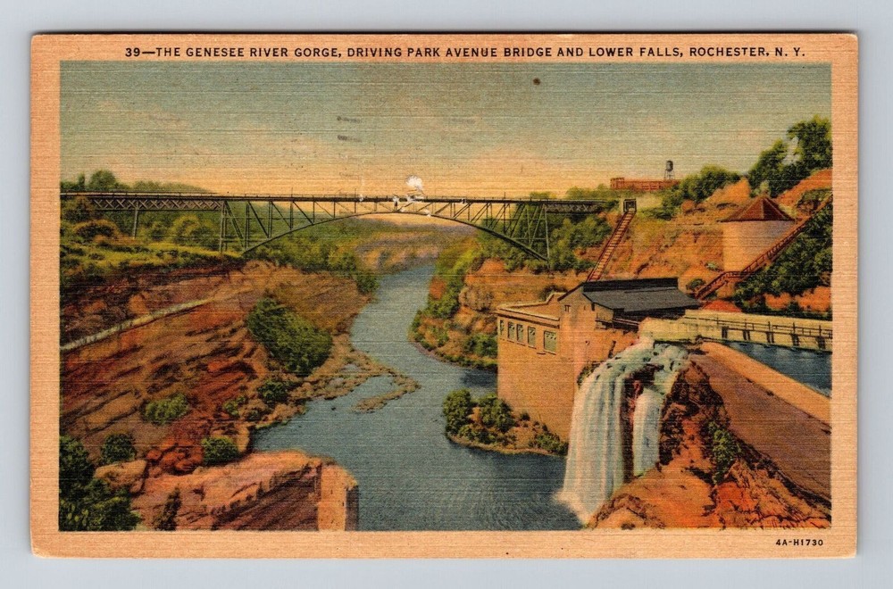 Rochester NY-New York The Genesee River Gorge Bridge Falls Vintage Postcard