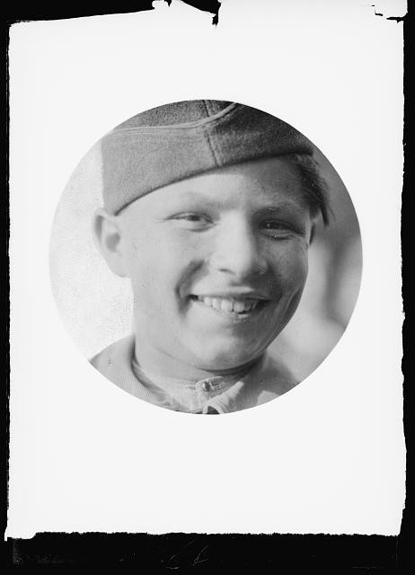 Photo:1919 1920s Smiling Boy Portrait in Cap Vintage Photograph