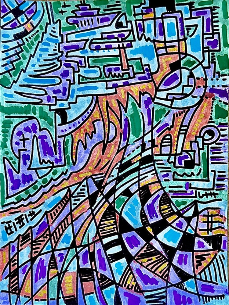 Modern Psychedelic Abstract Cubism Graffiti Art Painting Cartoon Illustration-image