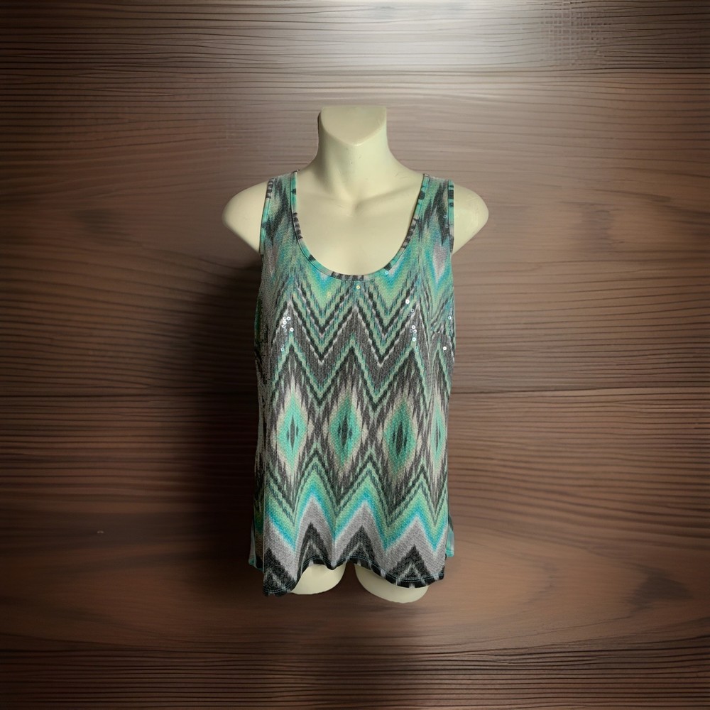 Inc International Concepts Women's Sleeveless Top Size L Teal, Gray, W,Sequin