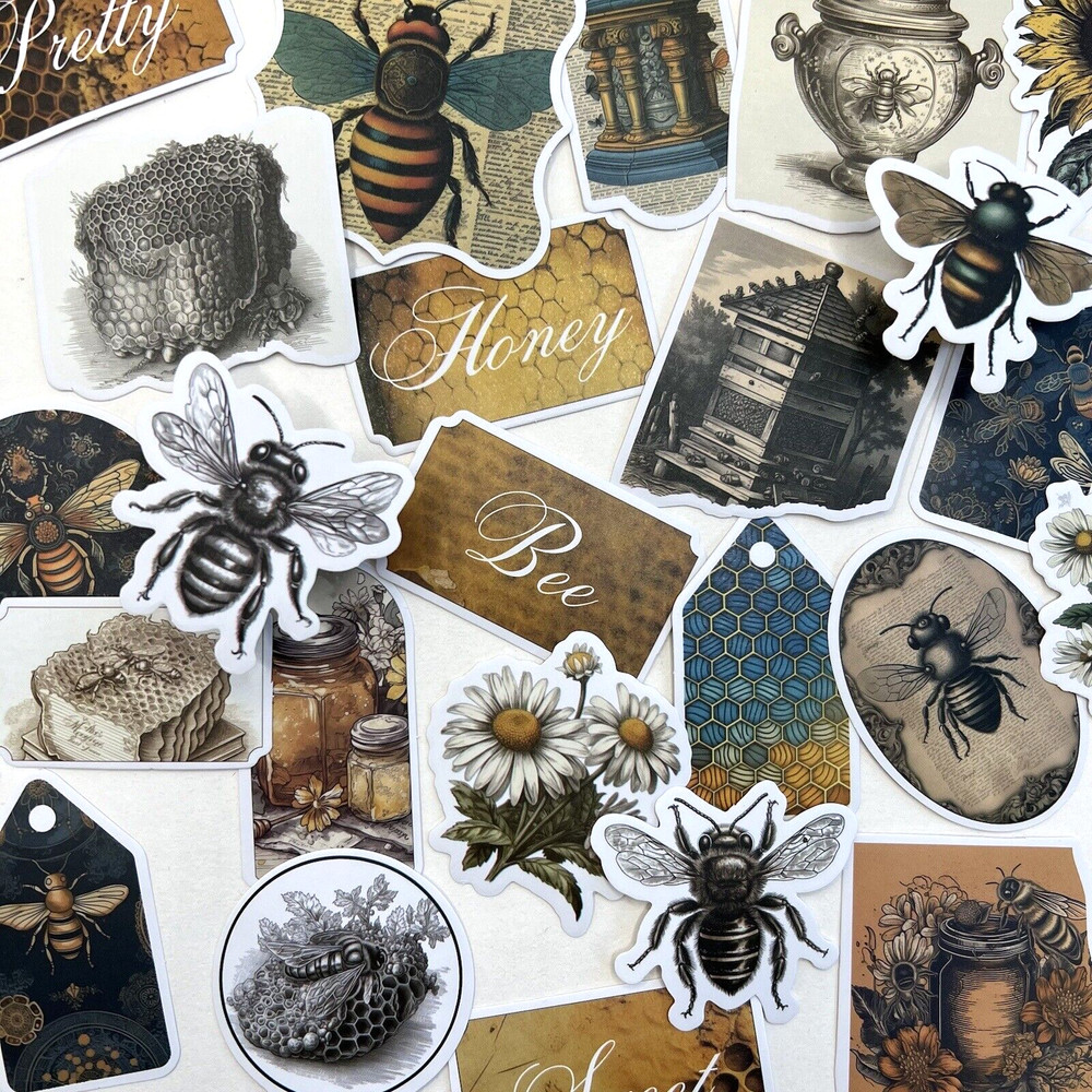 Bee Stickers Vintage Style Collage Junk Journal Scrapbooking Cardmaking