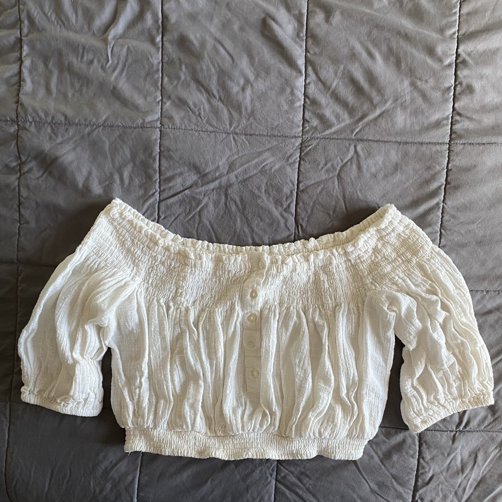 We The Free Boho Indie Smocked Gauze Crop Top in White