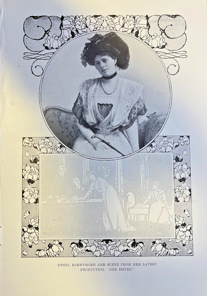 1908 Vintage Magazine Illustration Actress Ethel Barrymore in Her Sister
