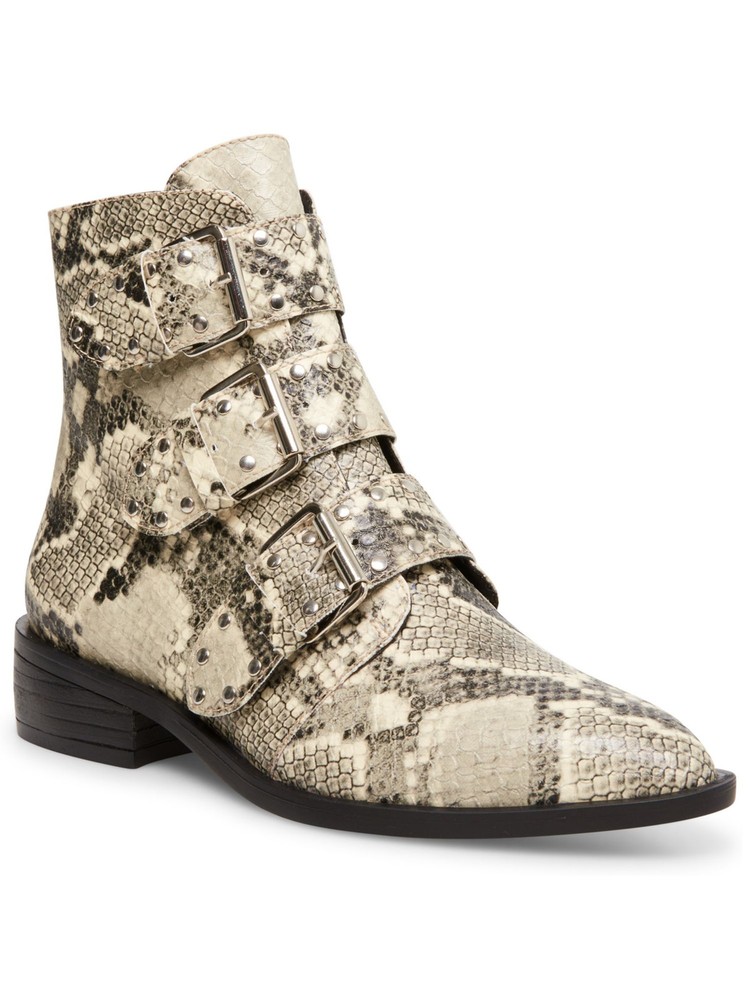 STEVEN NEW YORK Women Beige Snake Print Block Heel Ankle Booties Size 6 M Almond Toe