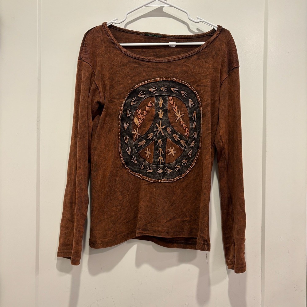Free People We The Free Ribbed Long Sleeve Top Rust Brown Crew Neck Slim Fit S