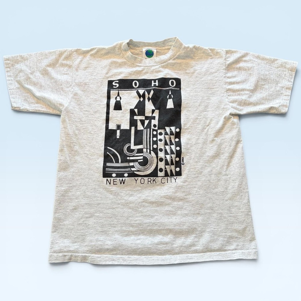 Vtg SoHo New York City Shirt Mens Large Gray Abstract Graphic Tee T-Shirt USA-image