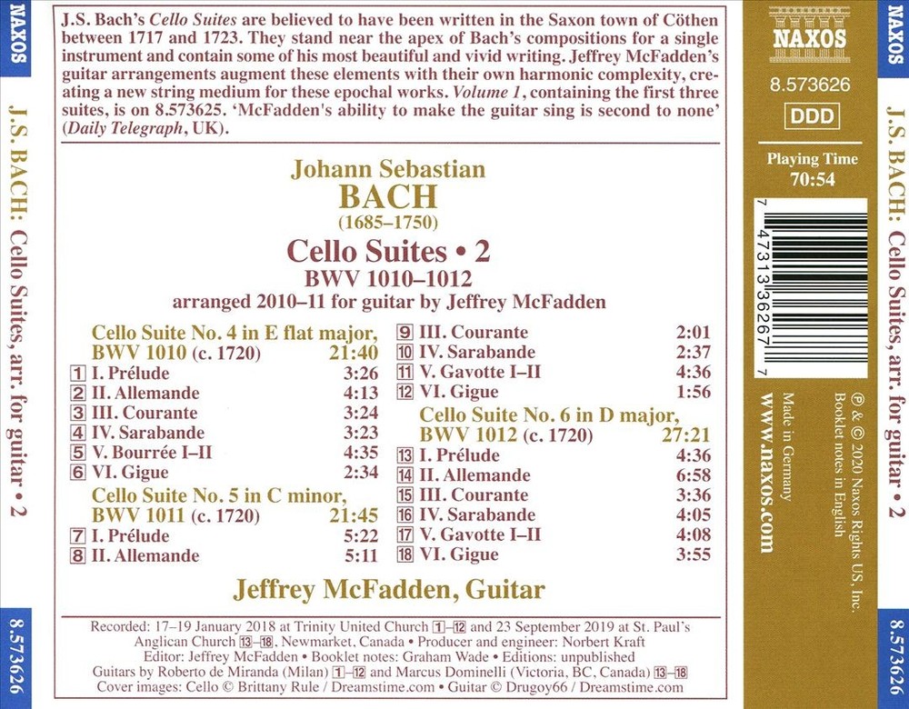 Jeffrey Mcfadden Johann Sebastian Bach: Cello Suites, Vol. 2 (Arranged For Guita