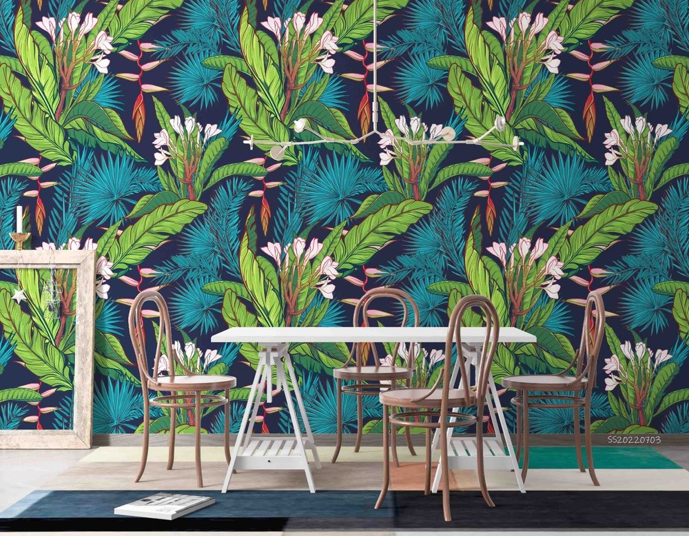 3D Flowers Leaves Plants Pattern Wall Murals Wallpaper Murals Wall Sticker