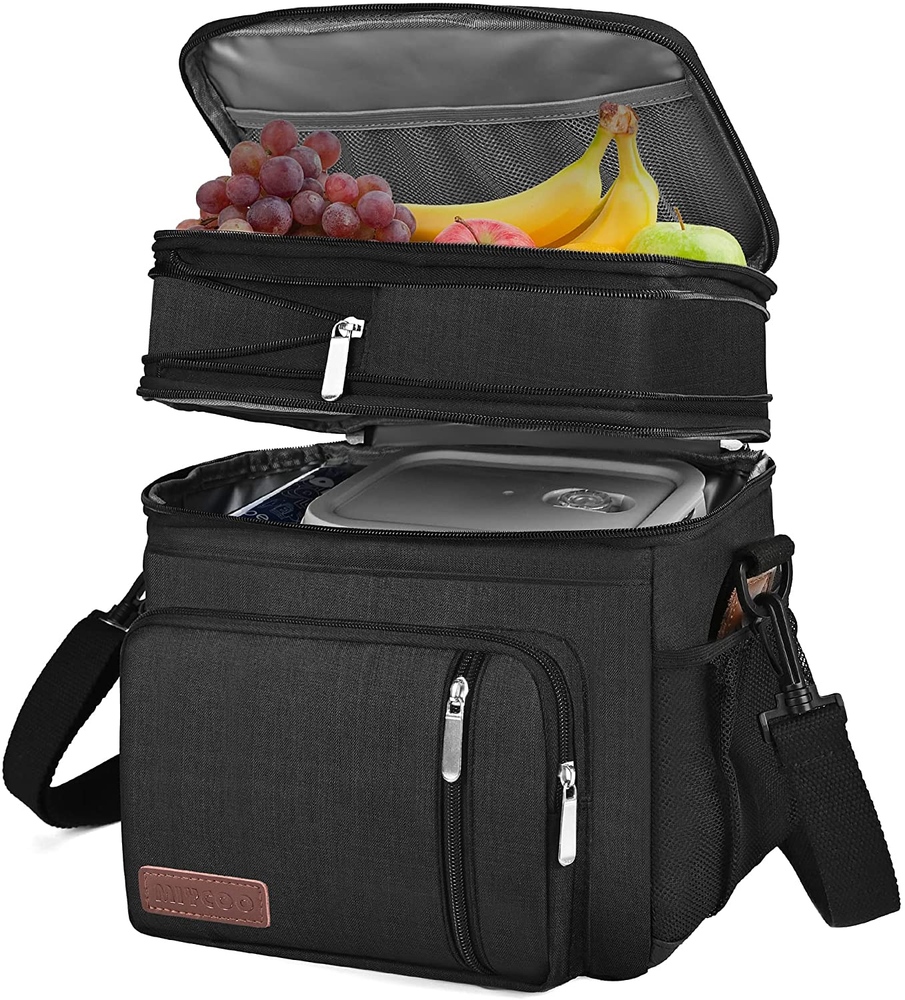 Insulated Leakproof 15L Double Deck Lunch Bag for Men & Women - Black