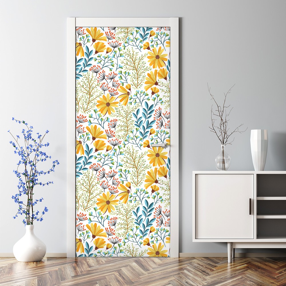 Bubble Free Door sticker bohemian spring floral Stylish Vintage style