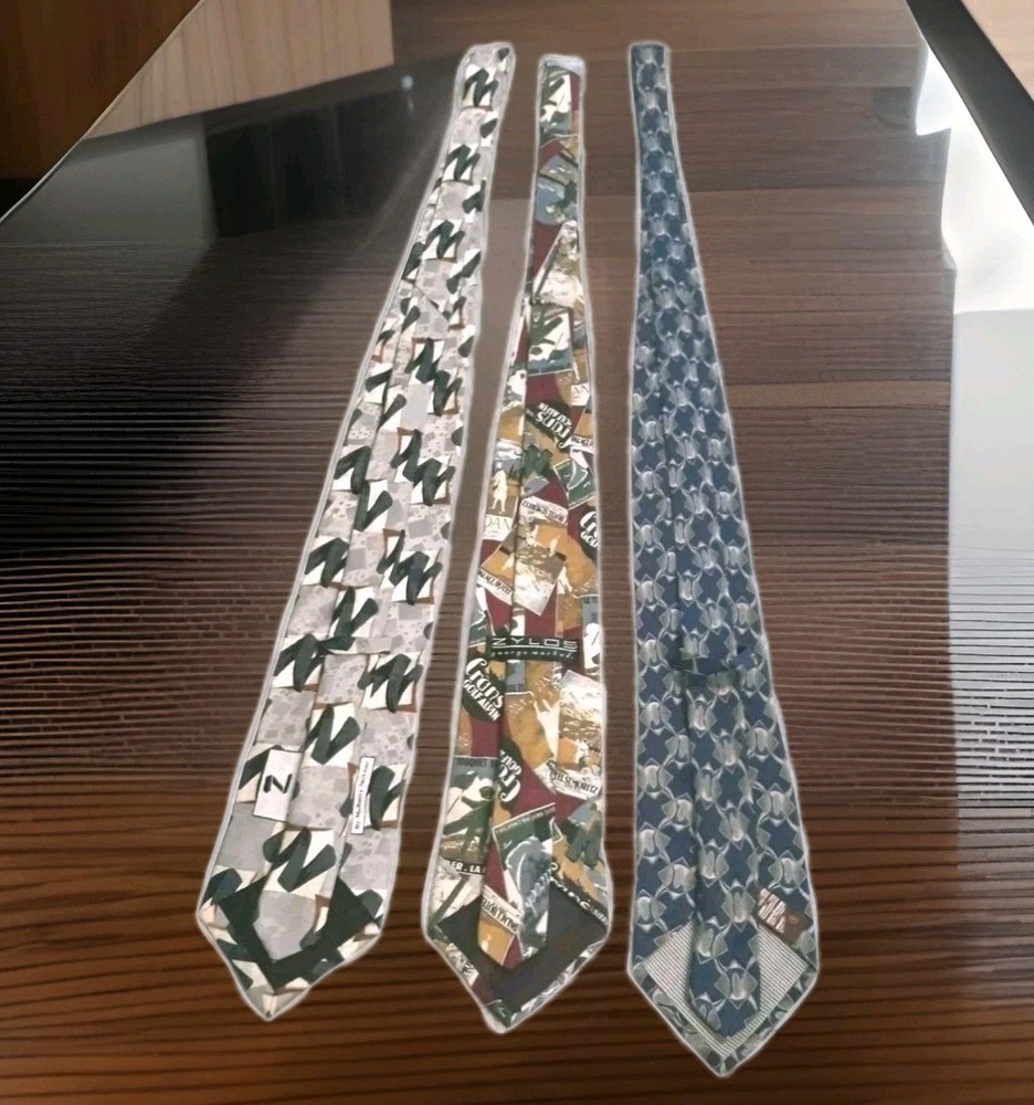 Silk Neck Ties Zylos George Machado Golf Ziggurat 100% Silk USA & ITALY Lot of 3