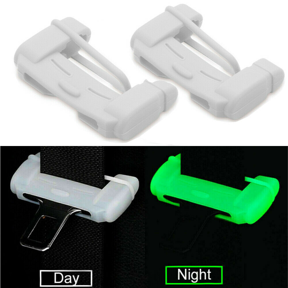2X Auto Car Safety Seat Belt Buckle Clip Protector Silicone Cover White Luminous