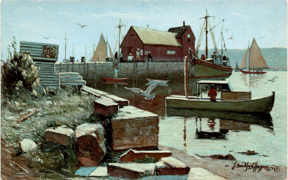 Bearskin Neck, 1847, Rockport, Massachusetts, J. Bradford Hague. Postcard