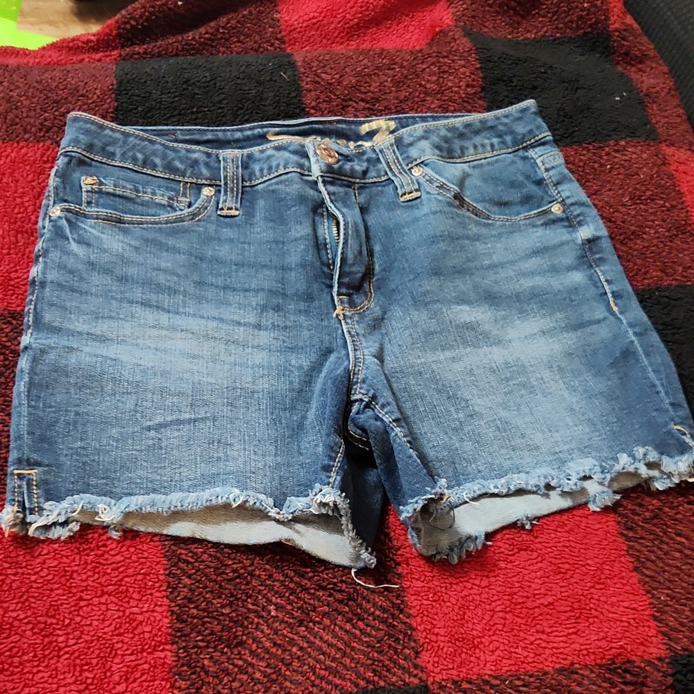 Womens Seven Seven7 Roll Cuff Bermuda Stretch Shorts Bishop Blue Denim 4