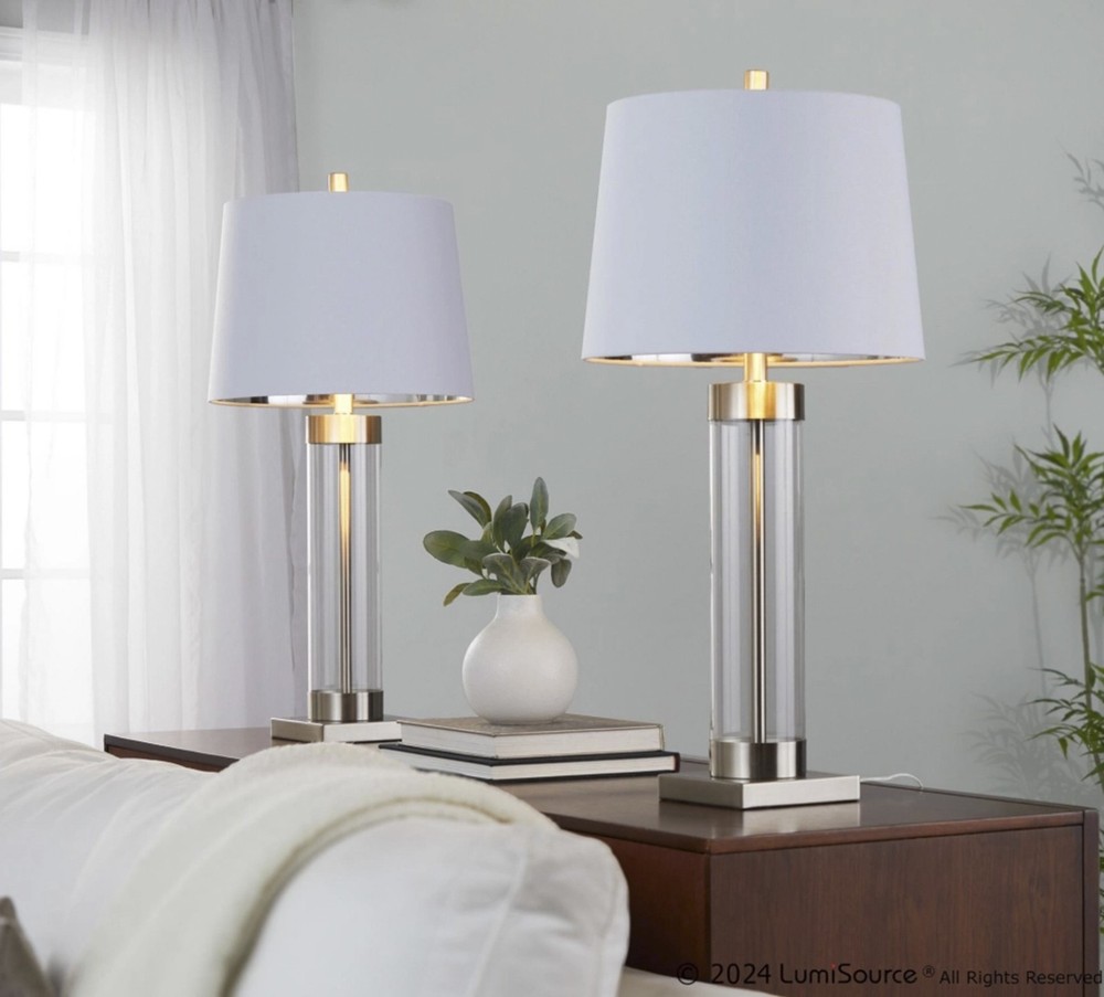 SET OF 2 LumiSource Glacier Table Lamp Clear Glass Bedroom Living Room Lamp