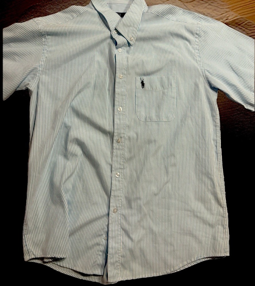 Polo Ralph Lauren Button Down Shirt Men XL Blue White Striped Pony Logo