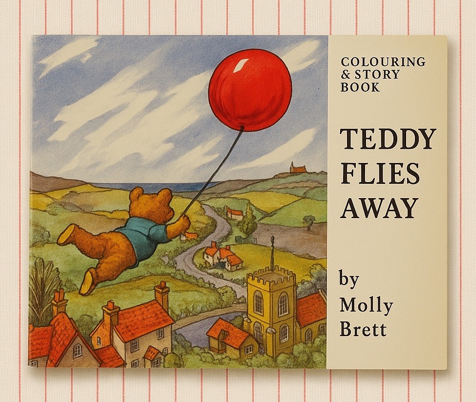 Vintage 1972 Teddy Flies Away Molly Brett Storybook Colouring Book Cottagecore